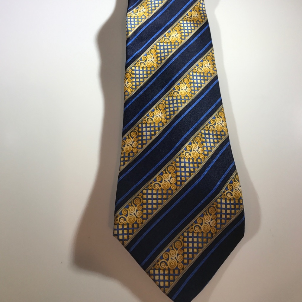 Lanvin Paris Silk Tie in Blue and Gold